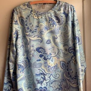 BOGO $6 Woman's NoraCora Blue and Yellow Blouse  Elegant Neckline Size L